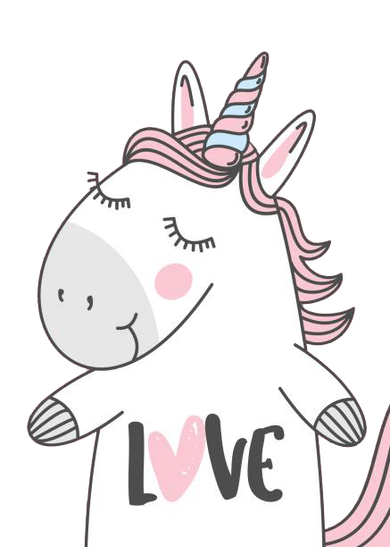 unicorn with love written on her stomach