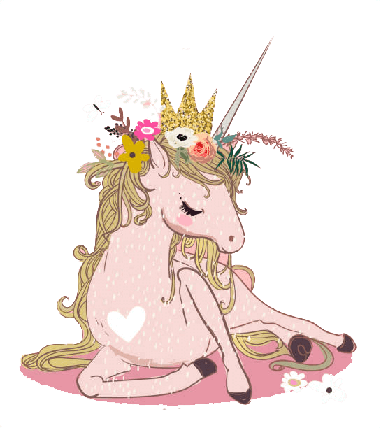 beautiful unicorn pony lying down with floral crown